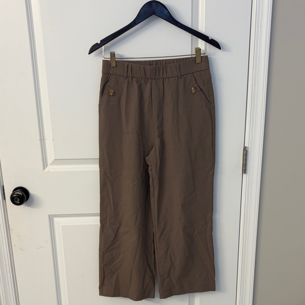Casual Wide-Leg Elastic Waist Pants - Brown